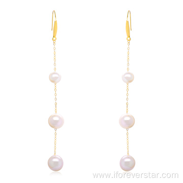 18K Gold Ear Jewelry Freshwater Drop Pearl Earrings